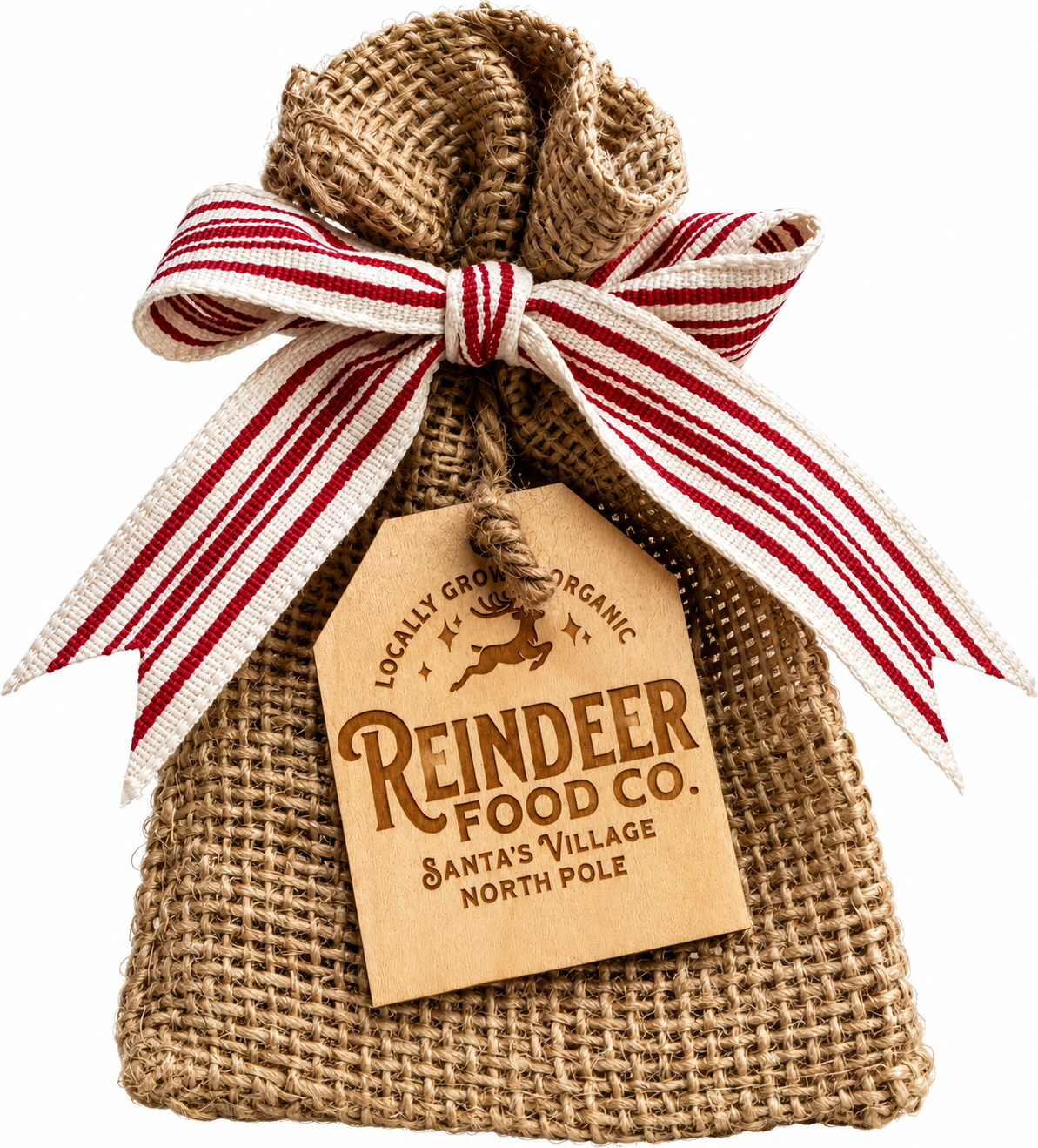 Reindeer Food Burlap Sack with Wooden Tag & Bow