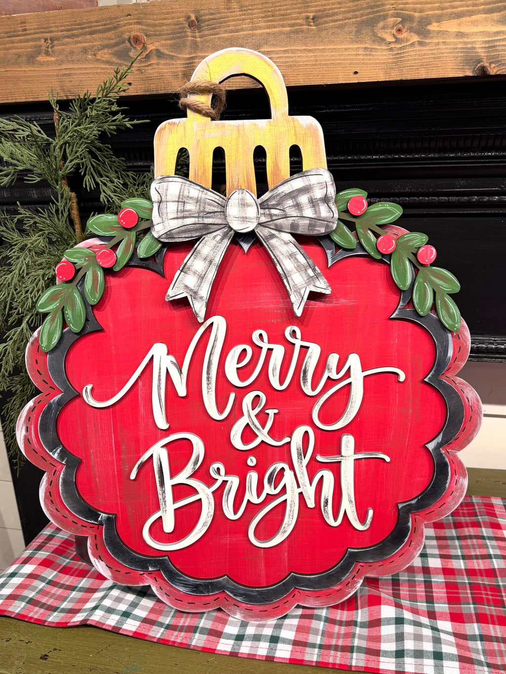 Merry & Bright Ornament Sign 16.5"