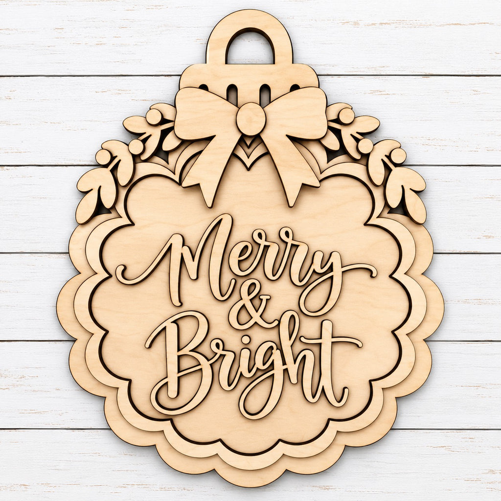 Merry & Bright Ornament Sign 16.5"